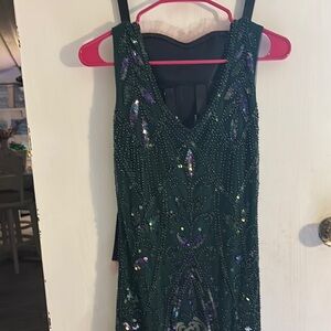 Elegant Backless Dress in Green and Purple